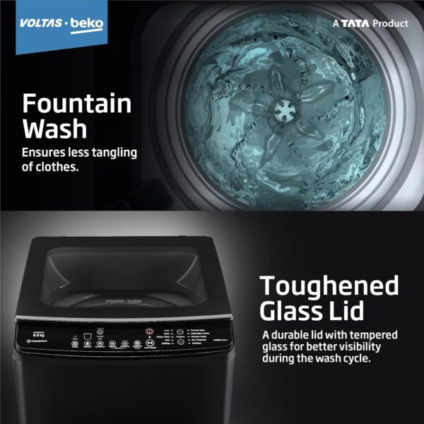 Voltas Beko, A Tata Product 8 Kg 5 Star Fountain wash Fully-Automatic Top Loading Washing Machine (2023 Model, WTL8011AU/BPC00D, Dark Grey, Side waterfall) - Image 8