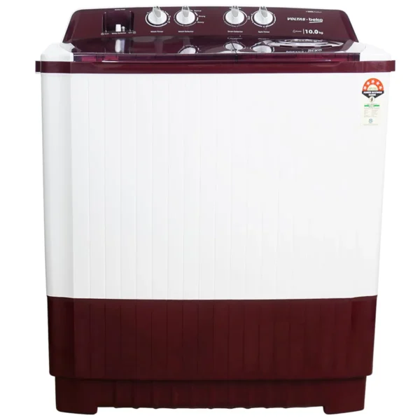 Voltas Beko WTT10/UCABRSSWH4PTD 10 Kg Semi Automatic Top Load Washing Machine, 5 Star (Burgundy) | Fast Dry™, Double Waterfall, Special Pulsator Wash, Cassette Filter