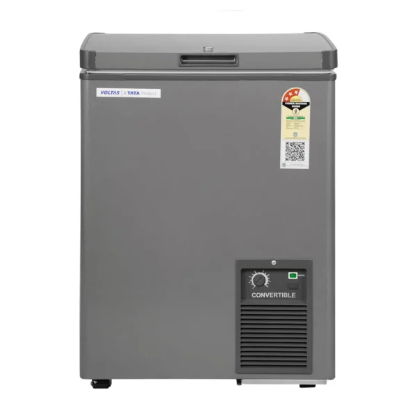 Voltas CVF120SA3-P1-GW 114 Litre 3 Star Convertible Single Door Deep Freezer | Direct Cool | White & Grey | Compact Energy-Efficient Freezer for Home & Commercial Use