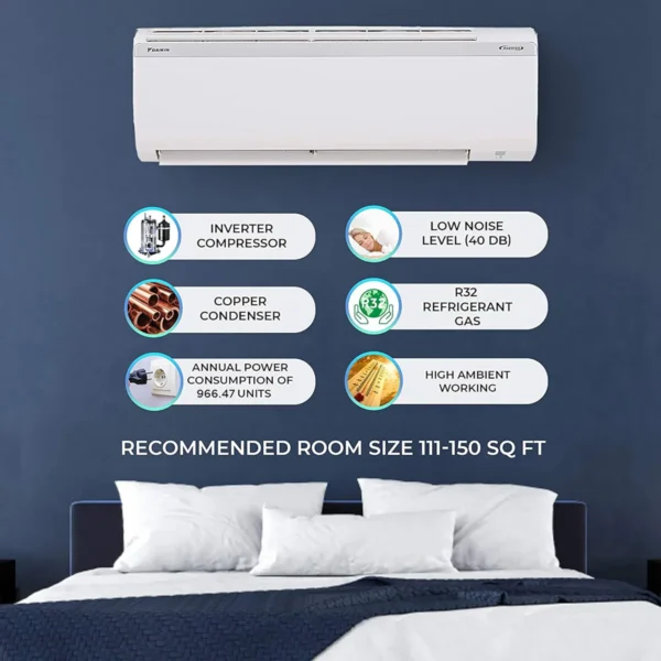 Daikin 2024 Model 1.5 Ton 5 Star Split Inverter AC - White  (ATKM50UV16VA+RKM50UV16VA, Copper Condenser) - Image 2