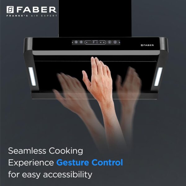 Faber Pinnacle 60cm 1500m³/hr Autoclean Chimney|Digital Display|Filterless|Slant Body|T-Shape Panel|Touch+Gesture|12Yr on Motor,5Yr Comprehensive Warranty by Faber|Hood Pinnacle FL HC BK 60,Matt Black - Image 2