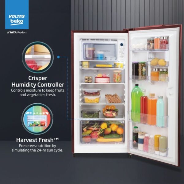 Voltas Beko 185 L, 5 Star, Direct Cool Single Door Refrigerator with Harvest Fresh Technology (RDC220A / W0DWETMH000GD, Dahlia Wine) - Image 3