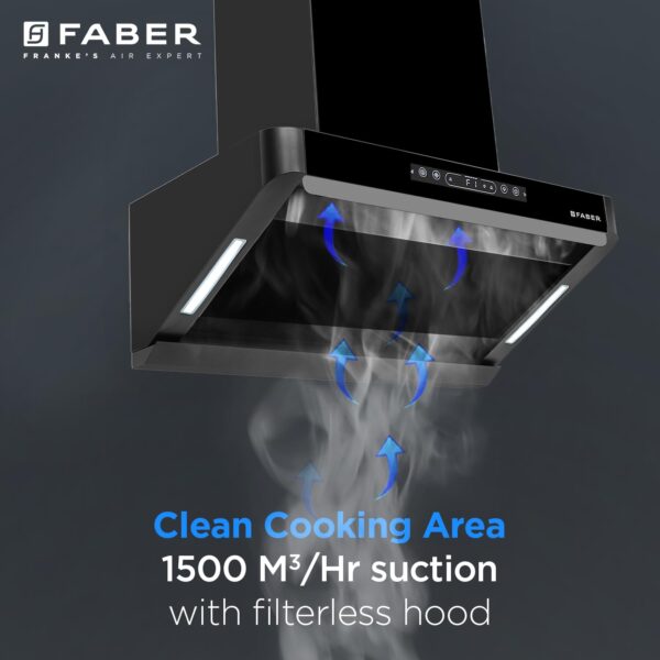 Faber Pinnacle 60cm 1500m³/hr Autoclean Chimney|Digital Display|Filterless|Slant Body|T-Shape Panel|Touch+Gesture|12Yr on Motor,5Yr Comprehensive Warranty by Faber|Hood Pinnacle FL HC BK 60,Matt Black - Image 3