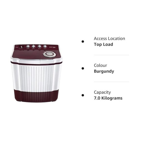 Voltas Beko A Tata Product 7 kg 5 Star 2024 Semi Automatic Top Load Washing Machine Burgundy(WTT70DLIM/UHAB) - Image 4