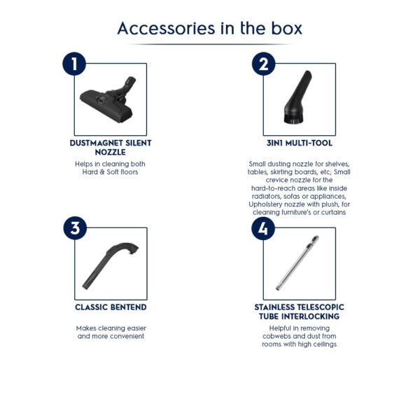 Electrolux UltimateHome 700 Canister Bagless Vacuum Cleaner for Home, 2000 W, 1.6 litres Capacity, 16A Plug, Nesno High Nozzle, 3-in-1 Kit, Washable Hygiene Filter, Denim Blue, EFC71611 - Image 2