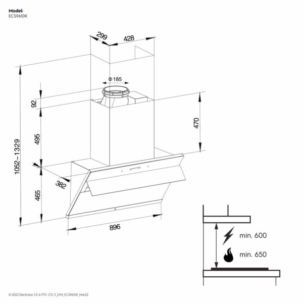 Electrolux 90cm Slope Chimney for up to 440 sqft Kitchen, Filter-Free, PowerBoost, UltimateTaste 500, Stainless Steel, ECS9610K - Image 2