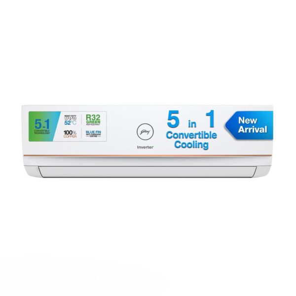 Godrej 1.5 Ton 3 Star, Anti-Leak, 5 Years Comprehensive Warranty, 5-In-1 Convertible Cooling, Inverter Split AC (AC 1.5T SIC 18DTC3 GWA AL, White)