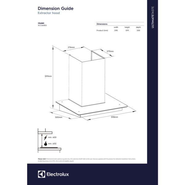 Electrolux 60cm Straight Glass Chimney for up to 180 sqft Kitchen, AutoClean, UltimateTaste 500, Black, ECC6681G - Image 2