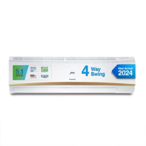 Godrej 2.5 Ton 3 Star, 5 Years Comprehensive Warranty, 5-in-1 Convertible Cooling, Inverter Split AC (Copper, 4 Way Air Swing With Heavy-Duty Cooling at 52 Deg Celcius, AC 2.5T SIC 30LTC3-GWR, White)