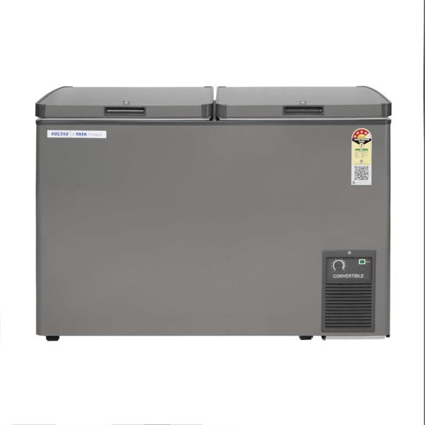 Voltas 295 Litres, 4 star Convertible Double Chest Freezer With Roller Wheels (CVF320DA4-P-PL, Grey) - Image 5