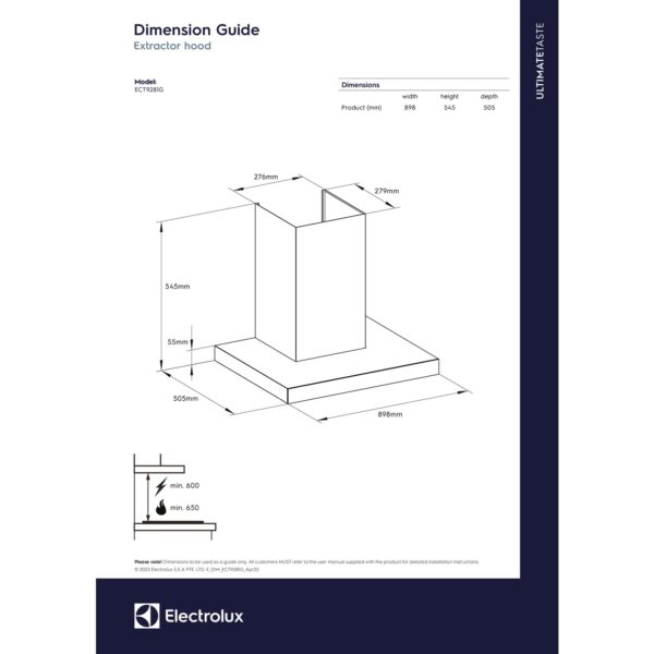 Electrolux 90cm T-Box Chimney for up to 180 sqft Kitchen, AutoClean, UltimateTaste 500, Black, ECT9281G - Image 2