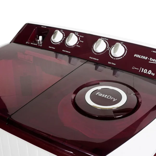 Voltas Beko WTT10/UCABRSSWH4PTD 10 Kg Semi Automatic Top Load Washing Machine, 5 Star (Burgundy) | Fast Dry™, Double Waterfall, Special Pulsator Wash, Cassette Filter - Image 4