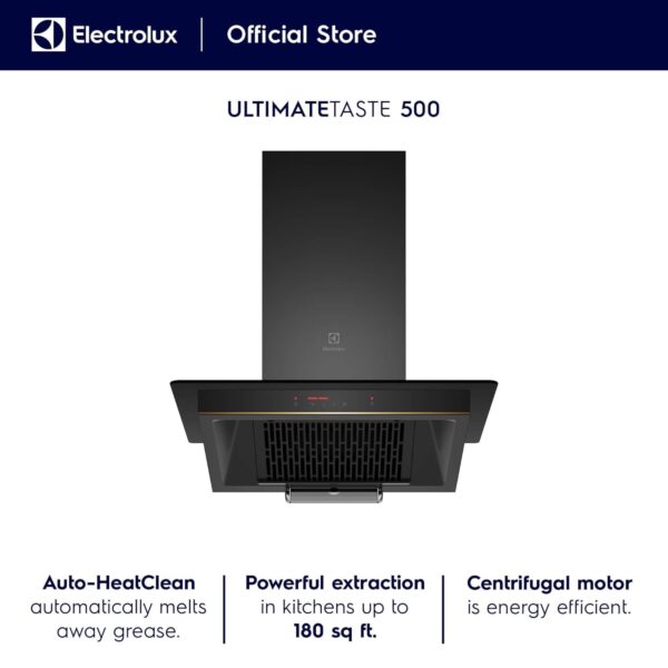Electrolux 60cm Straight Glass Chimney for up to 180 sqft Kitchen, AutoClean, UltimateTaste 500, Black, ECC6681G - Image 3