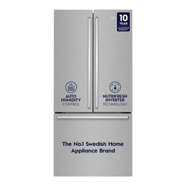 Electrolux 524L Frost Free Inverter French Door Refrigerator, TasteLockAuto Technology, Auto Ice & Even Temp Function, Arctic Silver Steel, UltimateTaste 700, EHE5224C-A