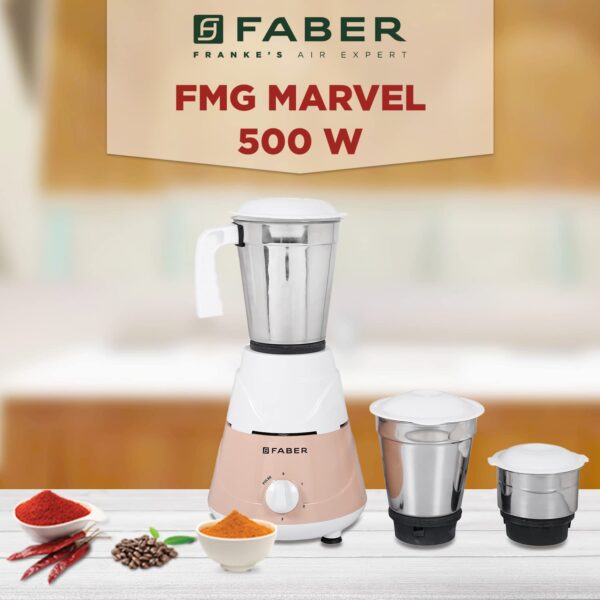 Faber Marvel 500W Blender Mixer Grinder, || Low-Noise, up to 18000 RPM Speed || 1 Year Comprehensive Warranty (FMG Marvel 500W 3J PW) Peach White - Image 6