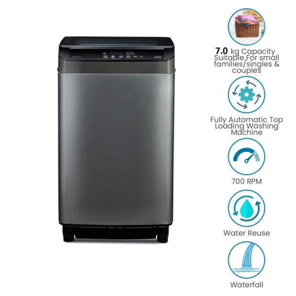 Voltas Beko 7.0 kg 5 Star Fully-Automatic Top Loading Washing Machine (WTL70UPGB, Gray) 2020 - Image 4