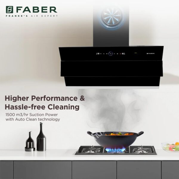 Faber 90 cm 1500 m³/hr Wall Mounted Kitchen Chimney (HOOD COMET BLDC FL HC BK 90, Filterless technology, Touch & Gesture With Remote Control, Black) - Image 7