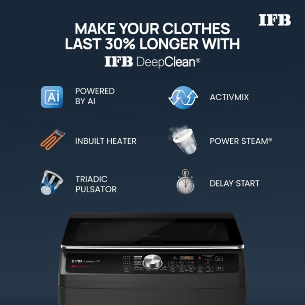 IFB 9 Kg 5 Star with DeepClean® Technology, AI Powered, Fully Automatic Top Load Washing Machine (TL900NB2S, PowerSteam®, Inbuilt Heater, Aqua Energie, Noir Black) - Image 12