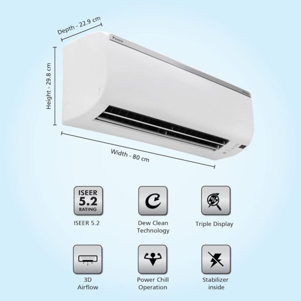 Daikin 1 Ton 5 Star Triple Display, Dew Clean Technology, Inverter Split AC (Copper, PM 2.5, 2022, FTKM35U, White) - Image 5