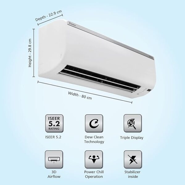 Daikin 1 Ton 5 Star Triple Display, Dew Clean Technology, Inverter Split AC (Copper, PM 2.5, 2022, FTKM35UV16WA, White) - Image 4