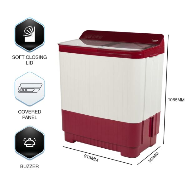 Panasonic 12 kg 5 Star Semi-Automatic Glass Lid Top Loading Washing Machine with Powerful Motor (NA-W120H6RRB, Red, Active Foam System) - Image 5