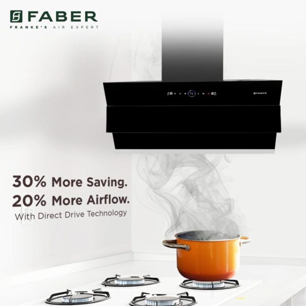 Faber 90 cm 1500 m³/hr Wall Mounted Kitchen Chimney (HOOD COMET BLDC FL HC BK 90, Filterless technology, Touch & Gesture With Remote Control, Black) - Image 9