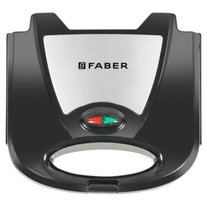 Faber 750W Dlx Sandwich Grill Toaster | Grill, Toast & Heat | 2 Slice Slots, Power & Ready Lights, Auto Shut-Off, Cord Storage, Non-Stick Coated Plates For Easy Cleaning | (Black + Ss) - 22 Cm, 7 Cm