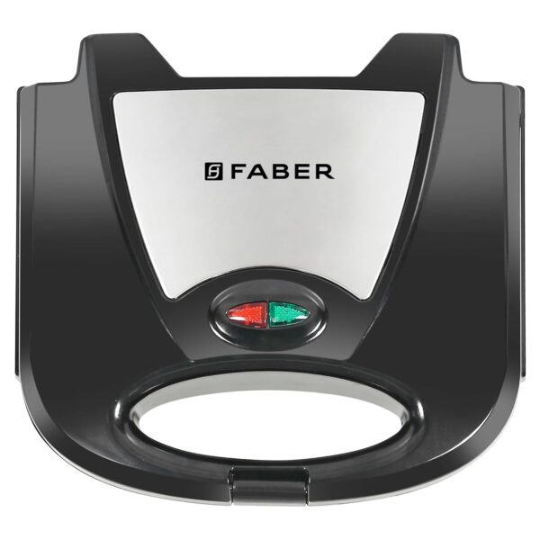 Faber 750W Dlx Sandwich Grill Toaster | Grill, Toast & Heat | 2 Slice Slots, Power & Ready Lights, Auto Shut-Off, Cord Storage, Non-Stick Coated Plates For Easy Cleaning | (Black + Ss) - 22 Cm, 7 Cm