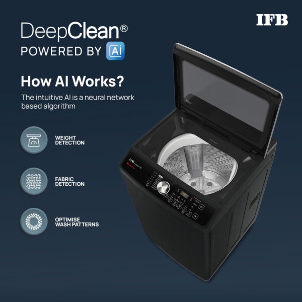 IFB 9 Kg 5 Star with DeepClean® Technology, AI Powered, Fully Automatic Top Load Washing Machine (TL900NB2S, PowerSteam®, Inbuilt Heater, Aqua Energie, Noir Black) - Image 3