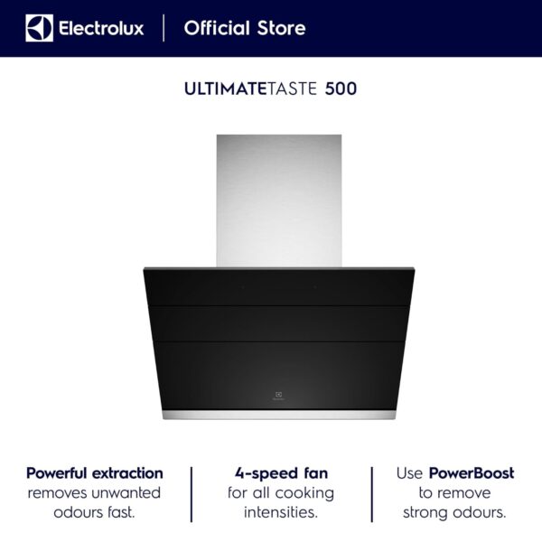 Electrolux 90cm Slope Chimney for up to 440 sqft Kitchen, Filter-Free, PowerBoost, UltimateTaste 500, Stainless Steel, ECS9610K - Image 3
