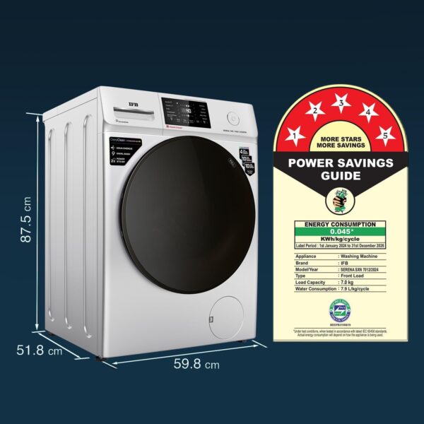 IFB 7 Kg 5 Star Powered by AI with 9 Swirl Wash, WiFi, Fully Automatic Front Load Washing Machine (SERENA SXN 7012, Steam Refresh Program with Eco Inverter, Rich Silver) - Image 2