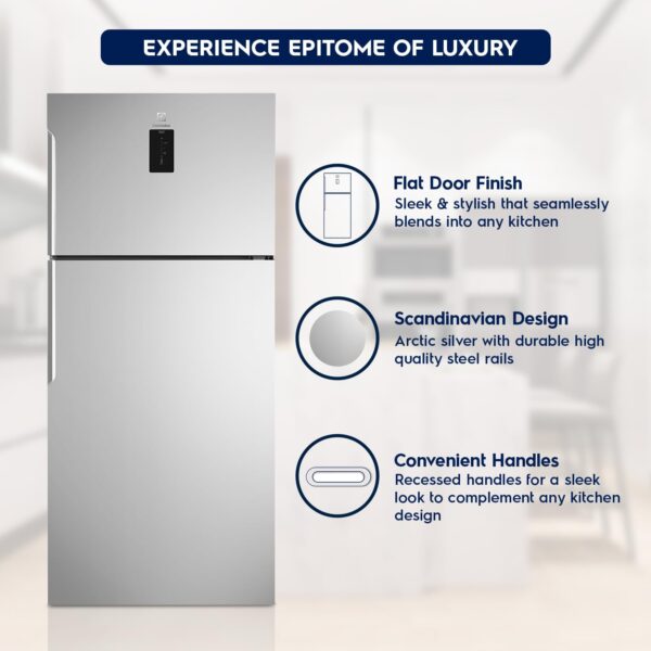 Electrolux 461L Frost Free Inverter Double Door Refrigerator, Top Freezer, TasteLockAuto & TasteGuard Technology, Arctic Silver Steel, UltimateTaste 500, ETB4600C-A - Image 2