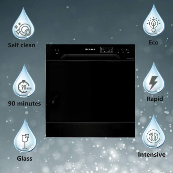 Faber 8 Place Dishwasher | 6 Wash Programs |Adjustable Upper Rack & Cutlery Tray | 8L Water/Cycle | Suitable for Oil & Masala Stains | 2Yr Warranty & 5Yr On Cavity | FFSD 6PR 8S Ace - Image 2