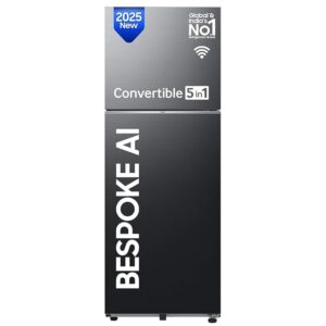 Samsung 396 L, 2 Star, Convertible 5-in-1, Digital Inverter, Frost Free Double Door, Bespoke AI WiFi Enabled Refrigerator (RT41DG6A2BB1, Black Matte, 2025 Model)