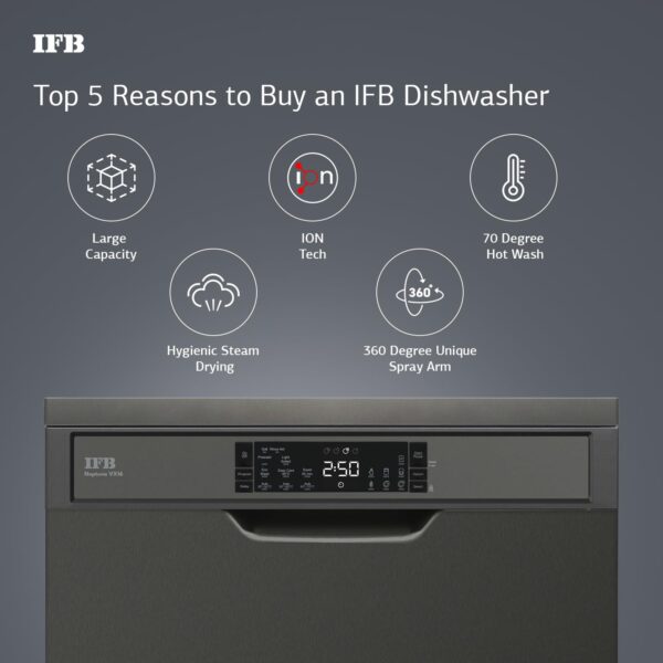 IFB 16 Place Settings with DeepClean® Technology Powered by AI Freestanding Dishwasher (Neptune VX16, Inox Grey, Largest Capacity Washes upto 92 Utensils, 70° Hot Water Wash) - Image 2
