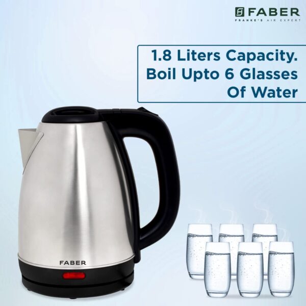 Faber Electric Kettle with Stainless Steel Body, FK 1.8 litres boiler for Water, SS, (FK 1.8L SS) - Image 4