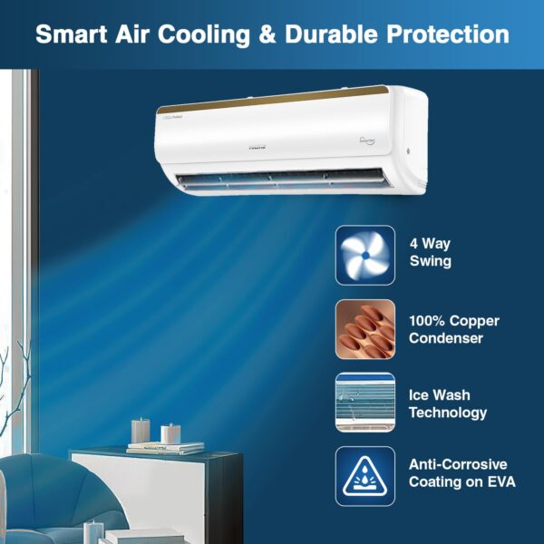 Voltas 1 Ton, 3 Star Inverter Smart Air Split AC (Copper, IoT Enabled, 5-in-1 Adjustable Mode, Anti-Dust Filter, 123V Vertis Smart Elite Gold, White) - Image 3