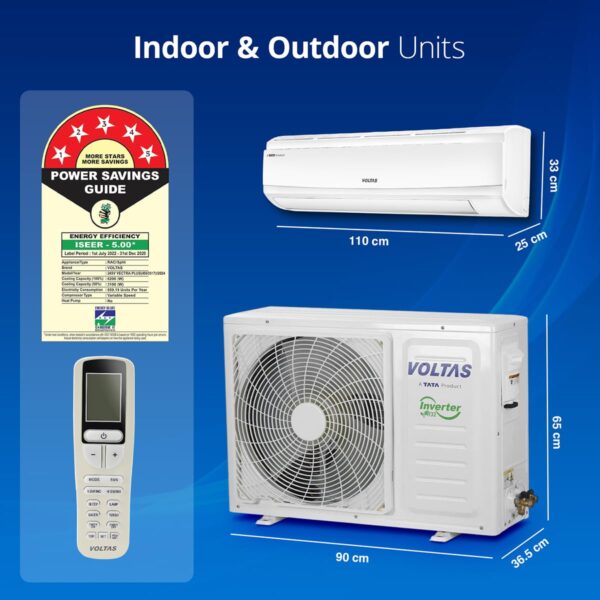 Voltas 2 Ton 5 Star, Inverter Split AC(Copper, 4-in-1 Adjustable Mode, Anti-dust Filter, 245V Vectra Plus, White) - Image 3
