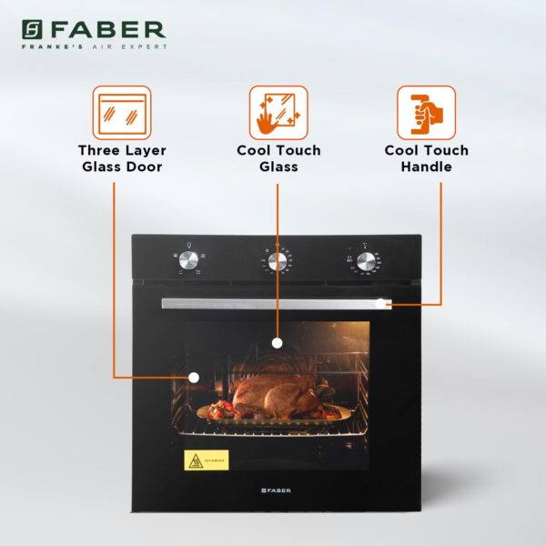 Faber 80L Black Finish Built-In Oven || Push/Pull Knob Control with Digital Display || 4 Cooking Functions with Grill Rack, Universal Pan|| FBIO 80L 4F BK with 1 Yr Comprehensive Warranty - Image 2
