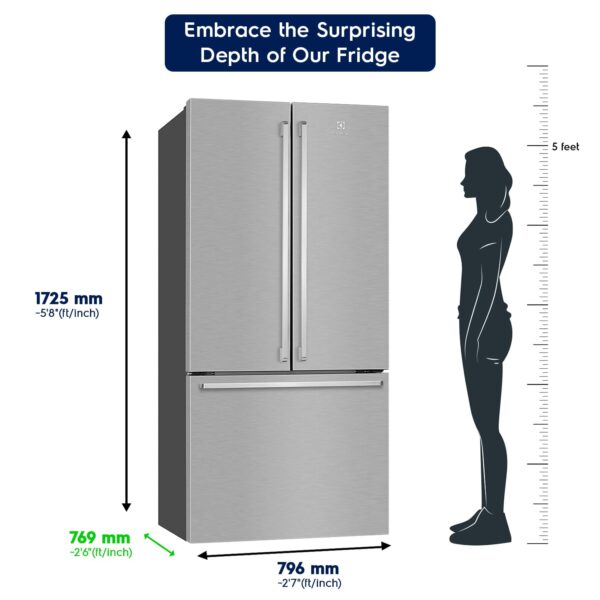 Electrolux 524L Frost Free Inverter French Door Refrigerator, TasteLockAuto Technology, Auto Ice & Even Temp Function, Arctic Silver Steel, UltimateTaste 700, EHE5224C-A - Image 2