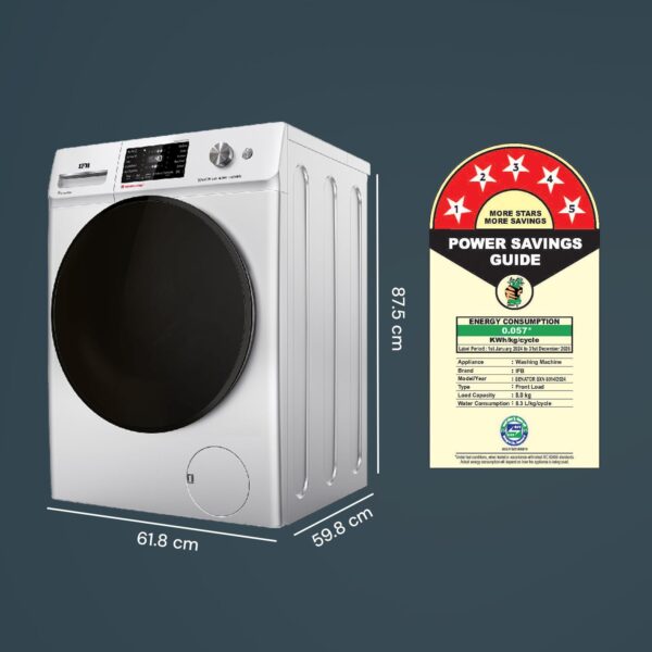 IFB 8 Kg 5 Star Powered by AI with 9 Swirl Wash, WiFi, Fully Automatic Front Load Washing Machine (Senator SXN 8014, Steam Refresh Program with Eco Inverter, Rich Silver) - Image 2
