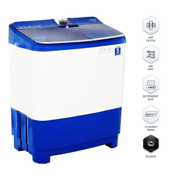 Panasonic 8 kg 5 Star Semi-Automatic Top Loading Washing Machine with Powerful Motor (NA-W80B5ARB, Blue, Active Foam System) - Image 3