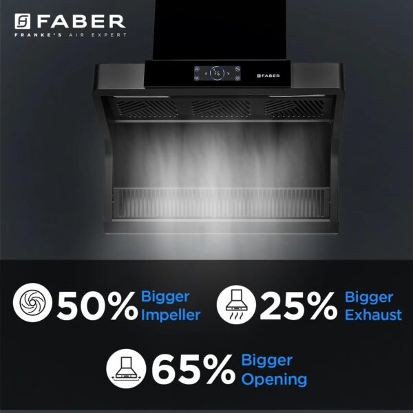 Faber 75 cm 1500 m³/hr angular Kitchen Chimney (HOOD COSMIC FL HC BK 75, Filterless technology, Touch Control, Black) - Image 8
