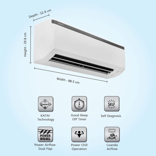 Daikin 1.8 Ton 3 Star KATAI Technology, Fixed Speed Split AC (Alloy, Wipe clean flat panel, 2022, FTQ60UV16U5, White) - Image 6