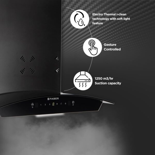 Faber60cm 6 way Silent Suction,1250m3/hr, Autoclean Chimney, 12Yr Warranty on Motor (HOOD EVEREST 3D IN HC SC FL LG 60||Filterless||Touch&Gesture Control||Light Grey) - Image 5