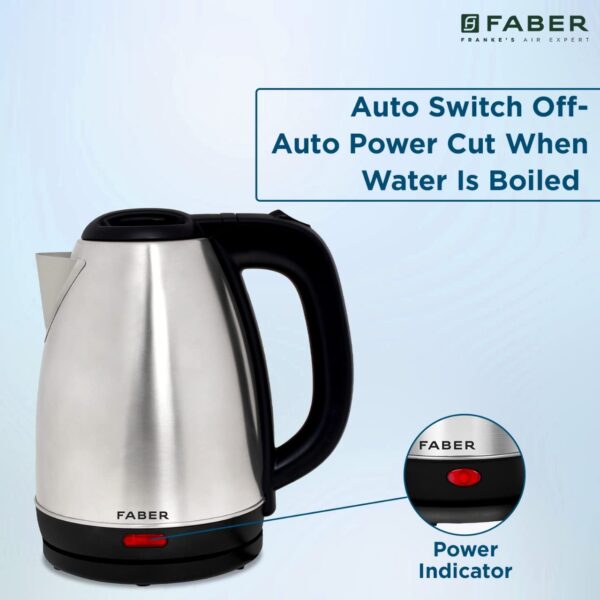 Faber Electric Kettle with Stainless Steel Body, FK 1.8 litres boiler for Water, SS, (FK 1.8L SS) - Image 2