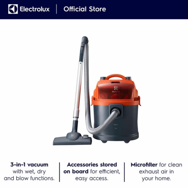 Electrolux Flexio Power Wet & Dry Vacuum Cleaner for Home, 1600 W, High Suction Bagged Vacuum Cleaner, 16A Plug, Micro Filter System, Crevice & Upholstery Nozzle, 15L Tank Capacity, Copper, Z931 - Image 2