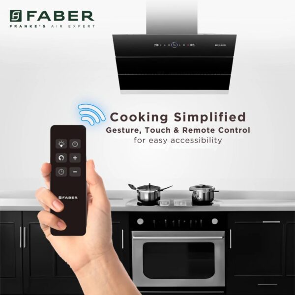 Faber 90 cm 1500 m³/hr Wall Mounted Kitchen Chimney (HOOD COMET BLDC FL HC BK 90, Filterless technology, Touch & Gesture With Remote Control, Black) - Image 4