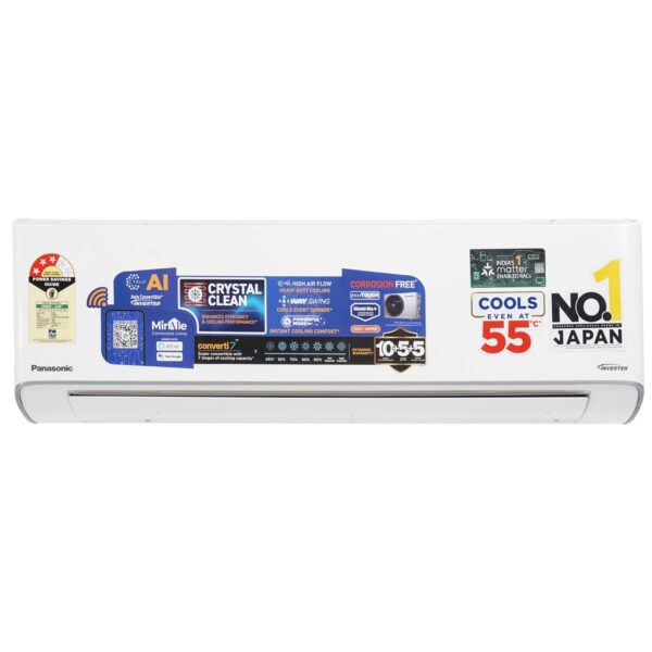 Panasonic EU 7 in 1 Convertible 1Ton 3Star Smart Inverter Split,(100%Copper Condenser, CS/CU-EU12BKY3FM),With MirAie & Matter Certified 55°Tested, High CFM & Eco tough Outdoor Crystal Clean Technology