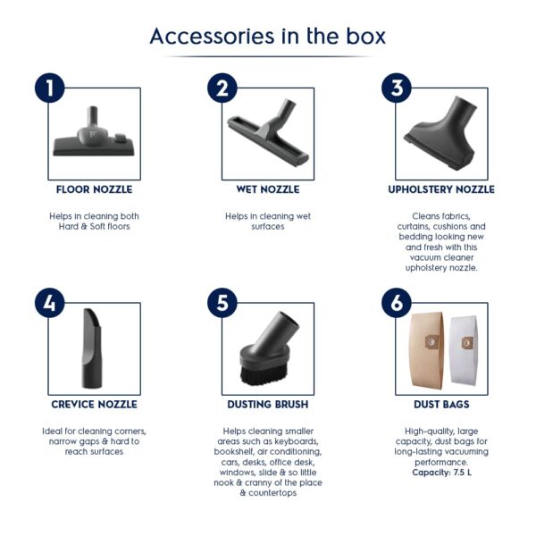 Electrolux Flexio Power Wet & Dry Vacuum Cleaner for Home, 1600 W, High Suction Bagged Vacuum Cleaner, 16A Plug, Micro Filter System, Crevice & Upholstery Nozzle, 15L Tank Capacity, Copper, Z931 - Image 3
